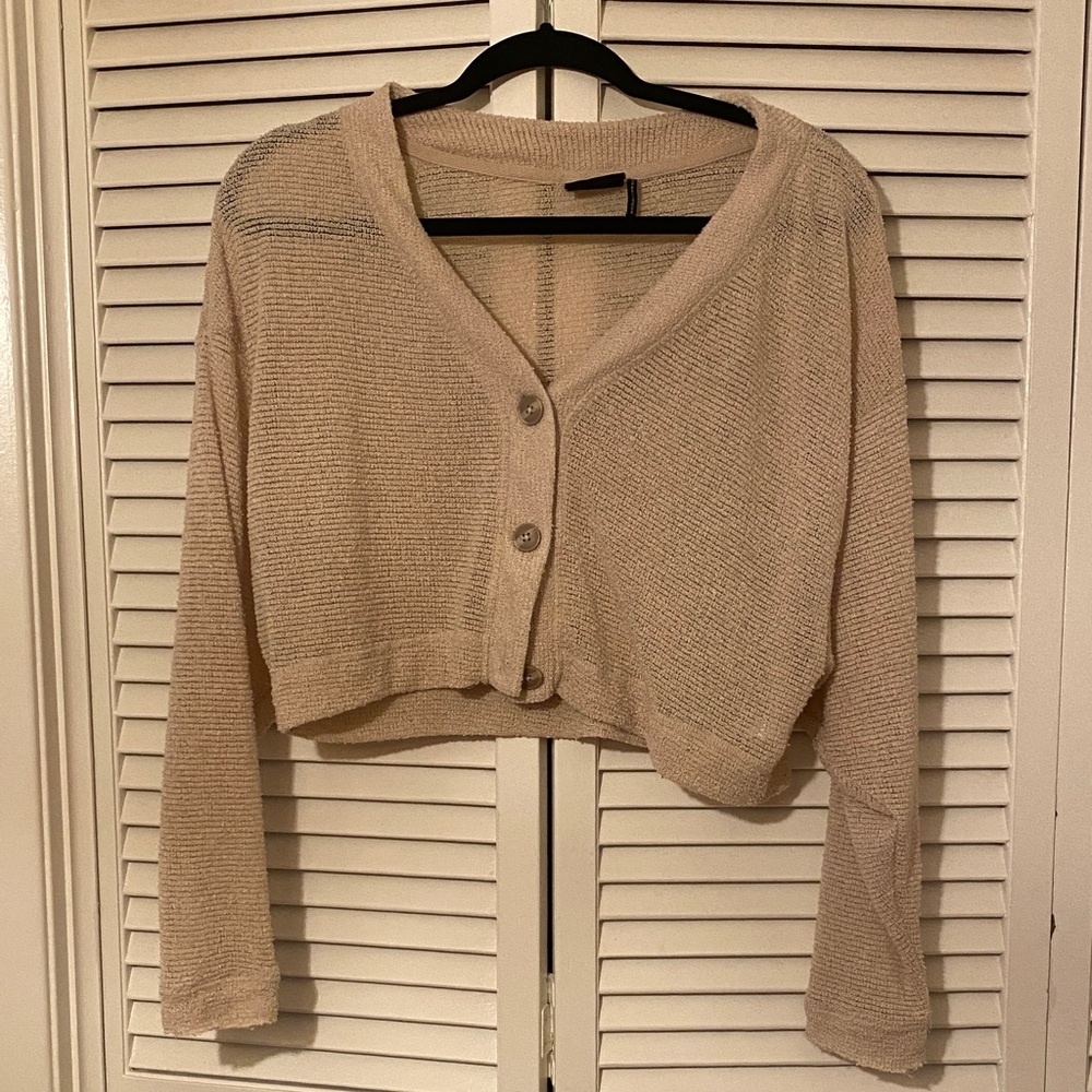 Urban Outfitters Cropped Women's Cream Button-Up Sweater